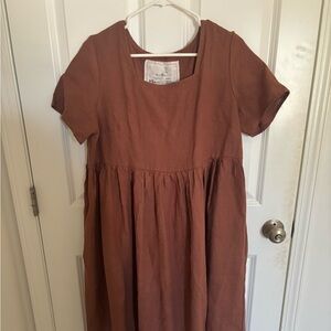 Not Perfect Linen square neck midi dress